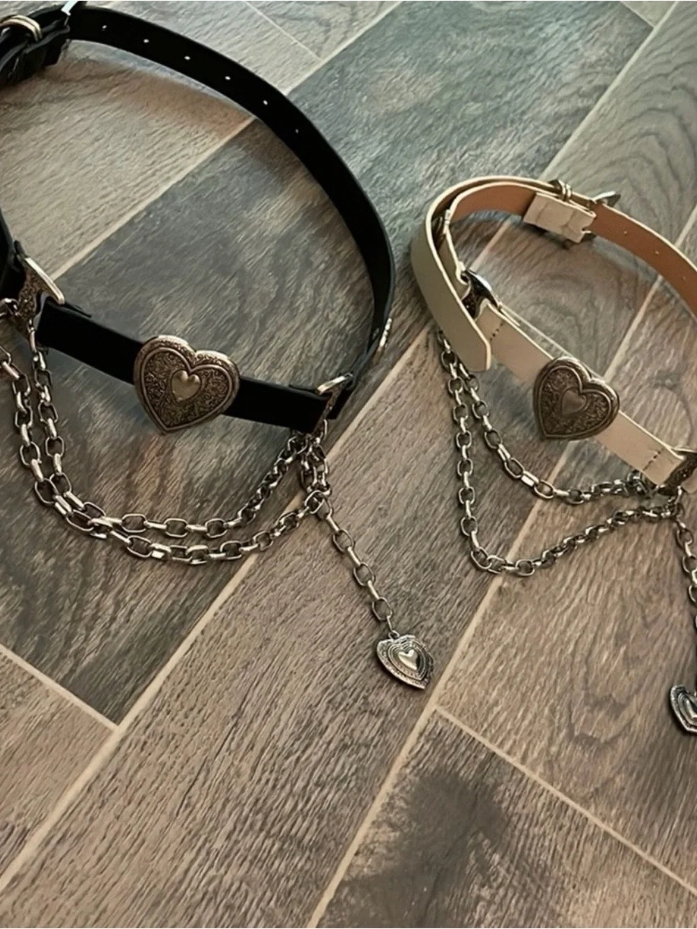 Heart Charm Chain belt - Black or Cream